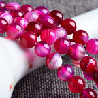 62Pcs Natural Crystal Beads Stone 6mm Fushia Stripe Onyx Agates Gemstone Round Loose Energy Healing Beads for Bracelet Necklace Earrings Jewelry Making - color: Fushia, size: 6MM