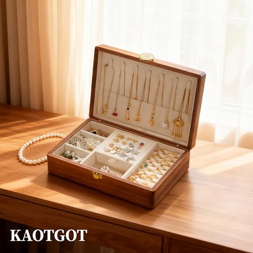 Travel Jewelry Case Small Wood Jewelry Organizer Jewelry Box for Women (Nut-Brown Print E) - color: Nut-Brown Print E