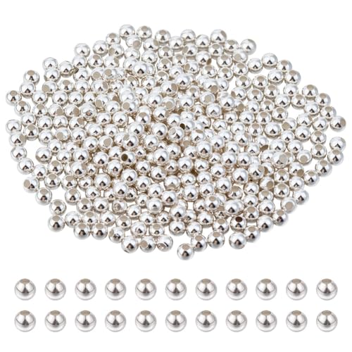 350Pcs 925 Sterling Silver Plated Spacer Beads Smooth Round Ball Brass Beads 2.3x2mm Stackable Loose Beads Finding Bulk for Bracelet Necklace Earring Jewelry Making DIY Crafts - size: 2.3x2mm