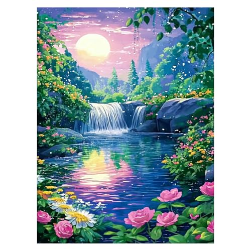 DOTZSO Landscapes Diamond Painting Kits for Adults, Easy DIY 5D Round Full Drill Diamond Art kit Diamond Dot Crystal Gem Art and Craft for Beginners Home Wall Decor 12x16 Inches - color: AQ Landscape Moonlight
