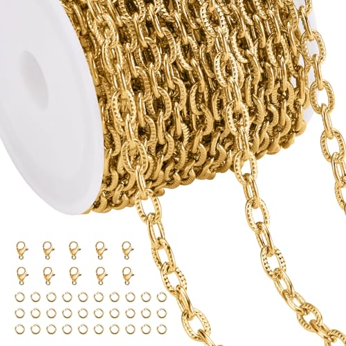 Jabogrii 16.4 Feet Gold Paperclip Jewelry Chains Bulk Stainless Steel Embossed Oval Link Chain for Jewelry Making - color: Embossed Paperclip Gold