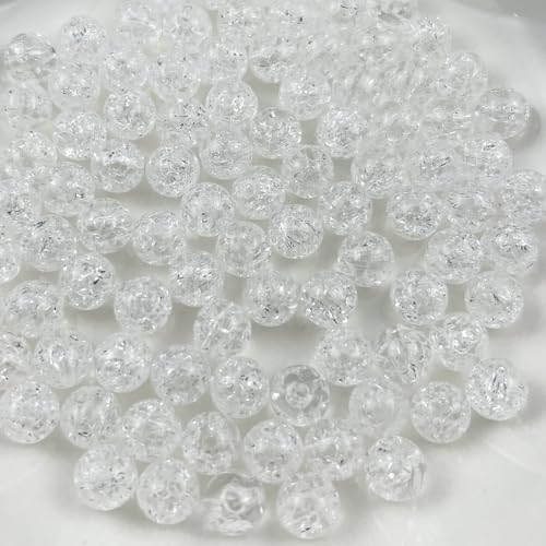200pcs 10mm Acrylic Crackle Beads - Round Crystal Acrylic Craft Beads with Hole for Jewelry Making - Transparent White - color: 26-transparent white, size: 10MM