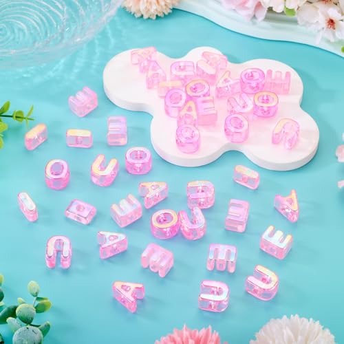 FASHEWELRY 50Pcs Large Letter Beads, 20mm Big Acrylic Alphabet Beads, Large Hole Vowel Bead Spacer for Bracelets Necklaces Bag Charms Shoelaces Keychains Lanyards (Hot Pink) - color: Hot Pink