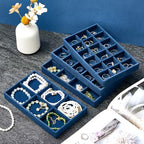 Junkin 12 Pcs Jewelry Tray Velvet Stackable Jewelry Organizer Trays Divided Earring Accessories Storage Containers Box (Rose Red) - color: Peacock Blue