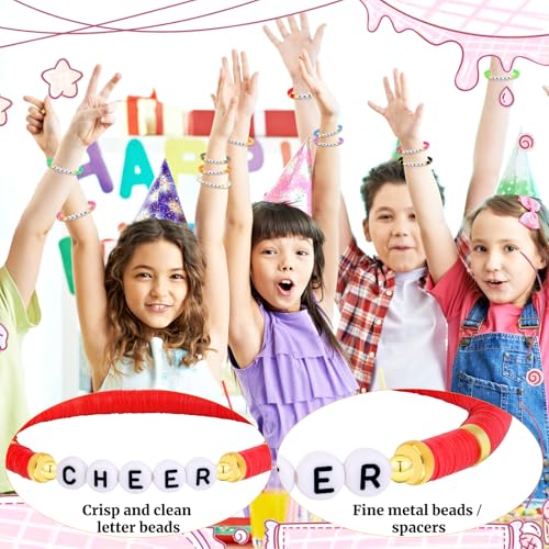 LUYI 32 Pcs Preppy Jewelry Bracelets for Women Clay Bead Colorful Surfer Heishi Bracelet Set Stackable Beaded Friendship Stretch Bracelets Boho Y2K Summer Beach Elastic Layering Bracelets - style: 96PCS-CheerBracelets