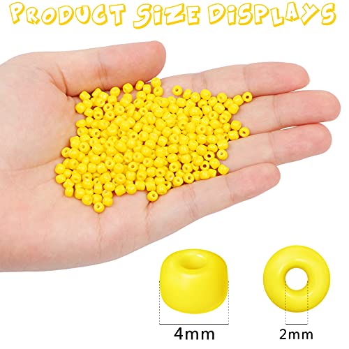 2200pcs Glass Seed Beads Bulk, 4mm 6/0 Pony Beads Bulk for Jewelry Making Mini Spacer Beads Loose Beads Craft Small Glass Seed Beads for DIY Bracelet Wrist (Bright Yellow) - color: Bright Yellow