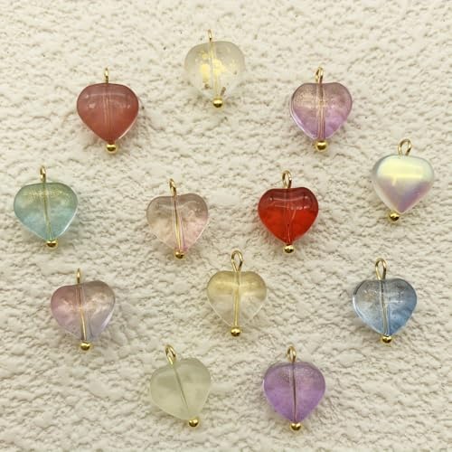 50pcs Glass Pendant Charms - Multicolor Theme Drops for Necklace Craft, Jewelry Making Supplies (Various Styles) - style: Heart 3#