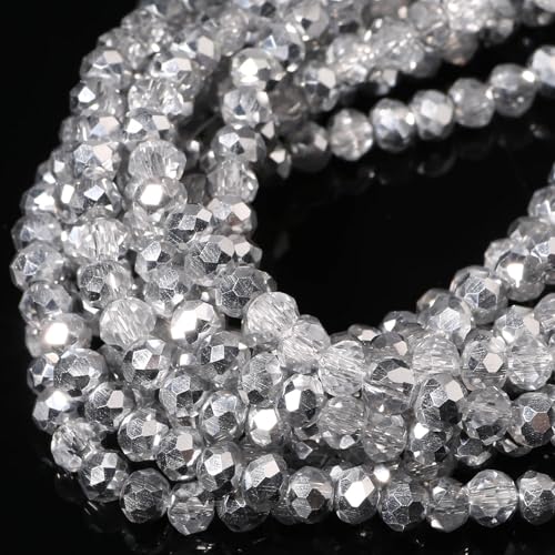 5 Strands 4mm Transparent AB Silver Color Half Plated Faceted Rondelle Beads, Songxi Glass Beads for Keychain Making Necklace Earring Jewelry Making for Gemstone DIY Craft Supplies - color: AB Silver Color, size: 4mm(5 Strands)