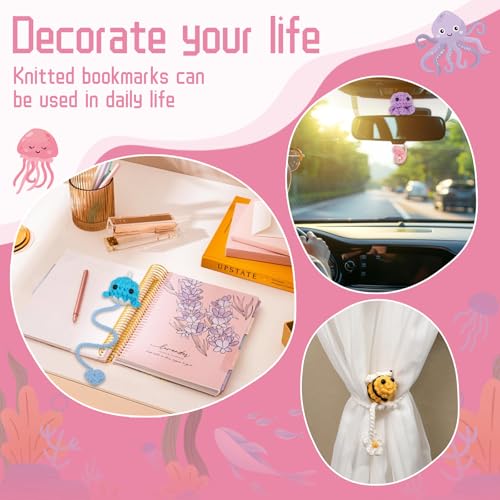 Kogyxe Crochet Kit for Beginners, Crochet Bookmark Kit with Step-by-Step Video Tutorials, Crochet Starter Kits for Beginners Decoration Readers Book Lovers, Animal Bookmarks (40%+ Yarn) - size: Animal Bookmarks