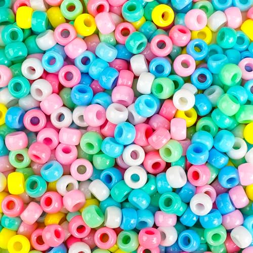 Pastel Pony Beads 1000+pcs Acrylic Kandi Beads Refill Plastic Pony Bead for DIY Crafts Braids Bracelets Mixed Macaron Color - color: Pastel Macaron