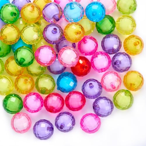 Ornaland 45~50 Pcs Acrylic Crystal Beads for Jewelry Making Bulk Transparent Round Facets 20mm Colorful Crystal Beads for Bracelets Earrings Necklaces DIY Crafts - size: 20mm-c