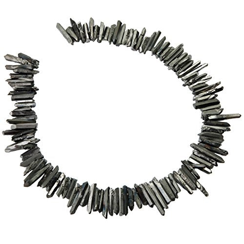 rockcloud Natural Rock Crystal Points Titanium Coated Clear Quartz Sticks Spikes Top Drilled 15 inch Strand,Deep Grey - color: #23-Deep Grey(Small)