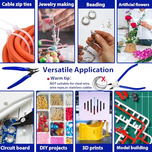 2 Pack Wire Cutters Set, 6" and 5" Ultra Sharp Flush Cutters, Carbon Steel Wire Cutters for Crafting, Electronics, 3D Prints, Jewelry Making, Model Sprue, Zip Ties(6"+ 5", Blue, 2 Pack) - color: 5"+ 6", Blue