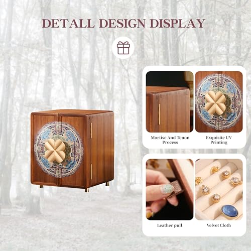 Wooden Jewelry Box for Women Jewelry Box With Drawers Walnut Wood (Walnut Wood with printing A) - color: Walnut Wood with printing A