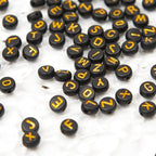 1000pcs 4x7mm Round Letter Beads Black Acrylic with Gold Letter Alphabet for Jewelry Making Friendship Bracelets (Gold Black) - color: gold Black