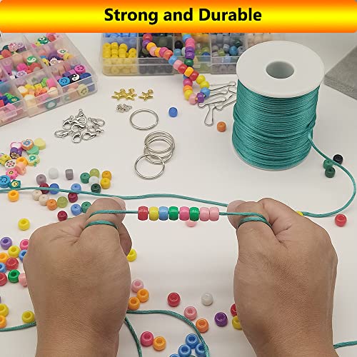 2 mm 330 Feet Satin Nylon Cord String for Jewelry Making Bracelet Necklaces Beading Thread Rattail Macrame Kumihimo Chinese Knot Craft - size: Teal