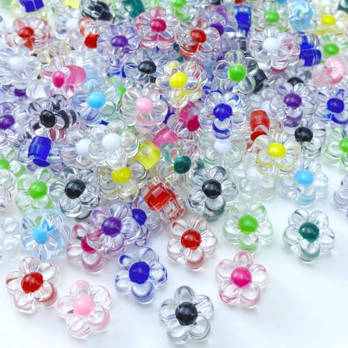 150Pcs Acrylic Flower Beads Candy Color Transparent Plastic Pastel Spacer Beads with Hole for DIY Crafts Wind Chimes Suncatcher Necklaces Bracelets Earrings Jewelry Making(Dark Mixed Color) - color: Dark Mixed Color