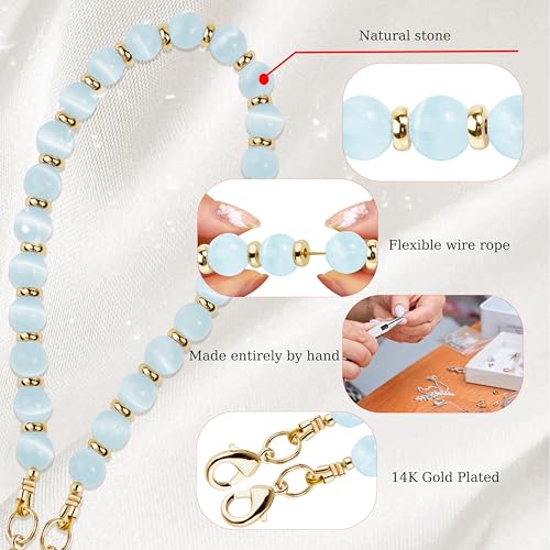 Marble Beaded Phone Wrist Strap,Detachable Phone Bracelet Strap with Tether Tab,Hands-Free Wristlet Strap (Sky Blue Cat's Eye) - color: Sky Blue Cat's Eye