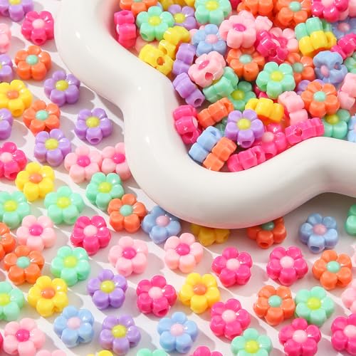 200pcs Colorful Flower Beads Rainbow Daisy Flower Beads Acrylic Beads for Jewelry Making Handmade DIY Bracelet, Charms Keychain Craft Supplies (Daisy) - color: rainbow flower