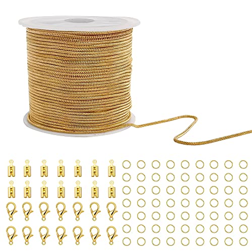 CREATZONE 33ft Gold Snake Chain 1.2mm Necklace Link Cable Chain Round Snake Brass Chain with Lobster Clasps, Jump Rings, Cord Ends for DIY Jewelry Necklace Bracelet Tassel Earring Making - color: Gold