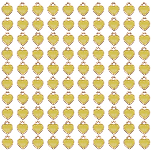 200 pcs Tiny Heart Enamel Charm Gold Plated Alloy Love Pendant Bracelet Earring Keychain Jewelry Crafts 6x8mm - color: Yellow
