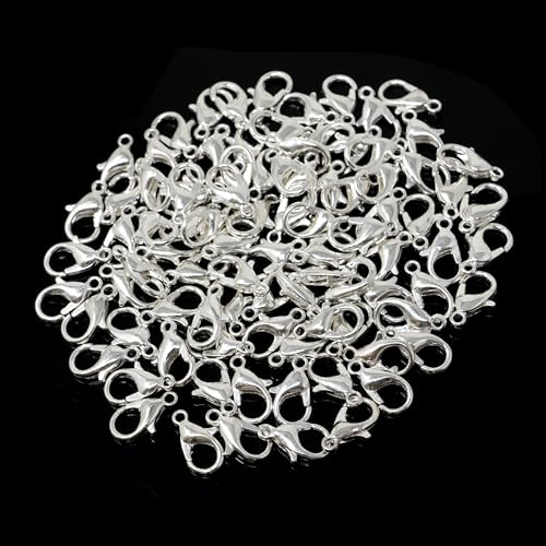 Yueton Curved Lobster Clasps-100pcs 7x12mm Silver Plated Lobster Claw Clasps DIY Jewelry Fastener Hook,Necklace DIY Fasteners (Silver) - color: Silver