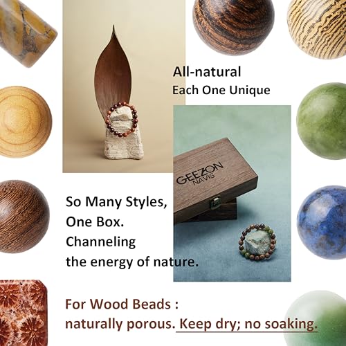 Geezon Navis Bracelet Making Kit - 10mm Natural Wooden Beads with Letters & Stone Beads - 296pcs in 16 Colors - DIY Jewelry Making Starter Kit Adult Men Women Birthday Mothers Day Gift Craft