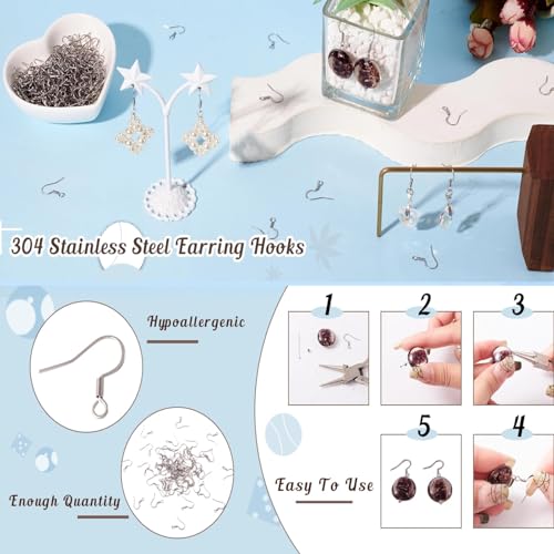 Pandahall 200pcs Stainless Steel Hypoallergenic Earring Hooks Fish Earwire with Coil for Jewelry Makings 14x17x2mm