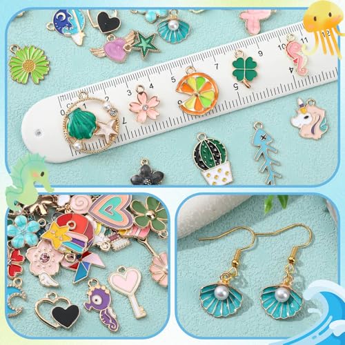 SANNIX 110Pcs 55 Pairs Spring Summer Charms for Jewelry Making, Assorted Gold Enamel Charms for Bracelet Necklace Earrings Jewelry Making and Crafting - style: Spring Summer Style
