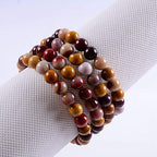 Angelstones Handmade Natural Healing Gemstone 8mm Round Beads Stretch Crystal Bracelet 7 Inch Unisex - color: Mookaite Jasper