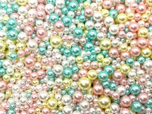 Pastel Faux Pearls – Mixed Size Undrilled Acrylic Pearly Beads for Resin, Slime, Decoden Crafts, Fake Bakes & DIY Decoration, Shaker Filler (15 gram Bag) - size: 15 gram bag