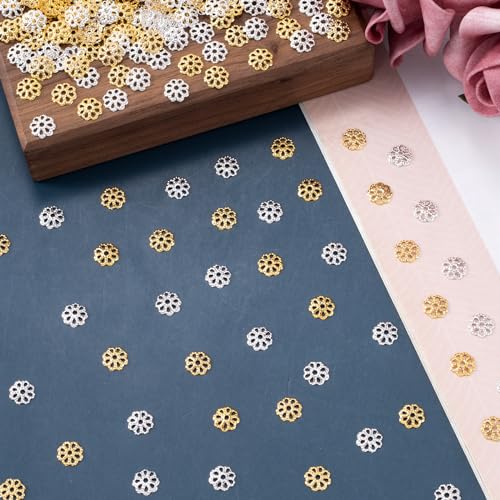 ANCIRS 2000pcs 7mm Spacer Beads Caps for Jewelry Making, Metal Flower Bead Caps for Bracelet Necklace- Gold & Silver - color: 2000pcs gold & silver