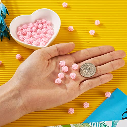 Beadthoven 50pcs Resin Rose Beads, Pink Rose Flower Beads Spacers Floral Flatback Charms Mini Flower Embellishment for DIY Scrapbooking Jewelry Making 9x7mm Hole: 1mm - color: HotPink#9x7mm-50pcs