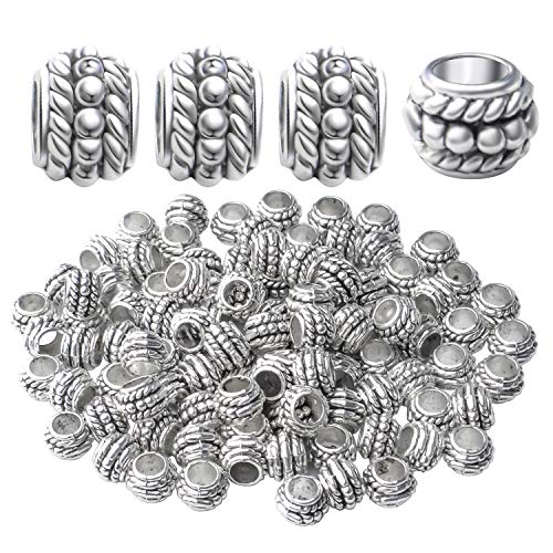 BronaGrand 100pcs Tibetan Antique Silver Large Hole Spacer Beads Alloy European Rondelle Beads Spacers Loose Spacers Jewelry Bead Charms for DIY Jewelry Crafts Making(8×6mm, Hole:4.5mm) - color: Silver16