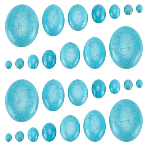 PH PandaHall 84pcs Synthetic Turquoise Stone Cabochons, 7 Sizes Flat Oval Cabochons Blue Texture Gemstone Tiles for Bracelet Necklace Earring Cameo Carfts Jewelry Making, 8/10/14/18/25/30/40mm - size: 8/10/14/18/25/30/40mm