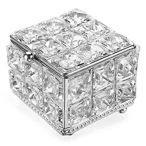 ELLDOO Crystal Jewelry Box Square Trinket Organizer with Lid Earrings Rings Vintage Treasure Keepsake Box for Valentine Wedding Dresser Bedroom Decoration, Silver - color: Silver, size: Small