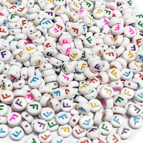 500PCS 4x7mm Acrylic Letter Beads F for Friendship Bracelets Jewelry Making, White Round Flat Acrylic with Colourful Alphabet Beads for DIY Crafts Bracelets Necklaces Key Chains Phone Lanyard - color: F(colourful on white)