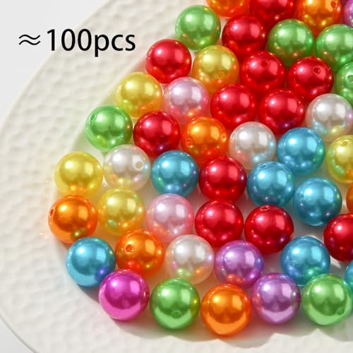 100pcs Color Pearl Beads 20mm Acrylic Bead Bulk Mixed Color Opaque Beads for Pen Bag Jewelry Making Necklace Bracelet(Pearl-1) - color: pearl-1
