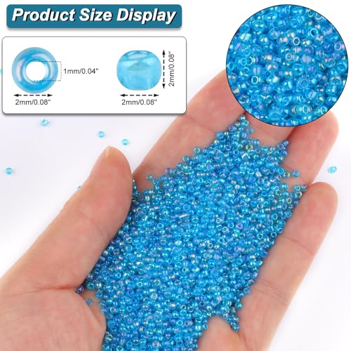 Size 2 mm 11/0 Glass Seed Beads, 10100 Pcs Small Mini Spacer Loose Pony Beads for Jewelry Making and DIY Crafts (Aqua Iris) - color: Aqua Iris, size: Small