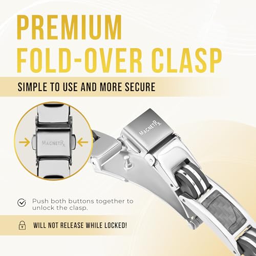 MagnetRX® Magnetic Bracelets for Men – Effective Mens Magnetic Bracelet with Carbon Fiber Inlay – Adjustable Length with Included Sizing Tool (Silver) - color: Silver Carbon Fiber (2X Strength)