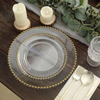 8" Salad Plates - Set of 20 - Plastic Clear Gold Round Disposable Dessert Appetizer Plate Beaded Rim, Ideal for Dinner Party Wedding Bulk Events - color: Clear/Gold, size: 8" Salad Plate, 20 Pack