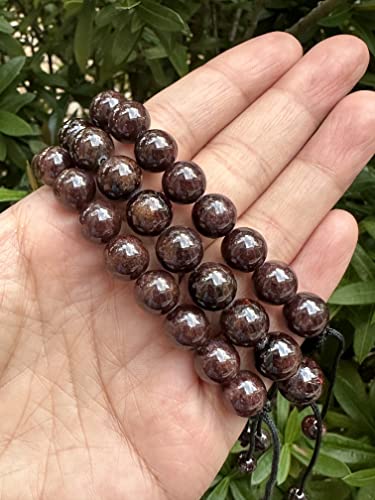 GAF TREASURES Grade A ++ Gemstone Round Bead Adjustable Bracelet 10mm, Genuine Crystal Bead Bracelet, Gift for Men & Women - color: Garnet