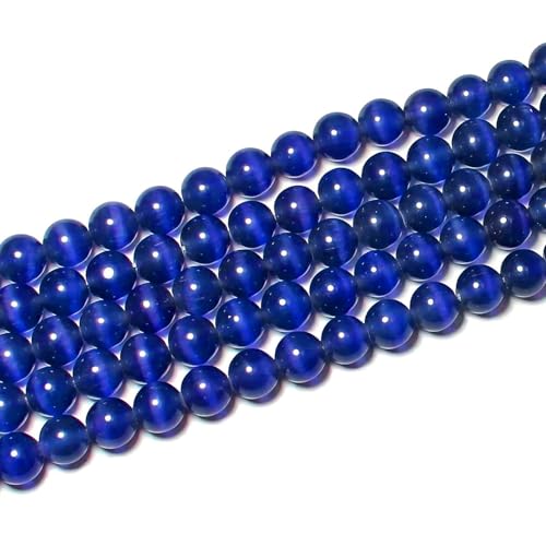 100pcs Dark Blue Cat Eye Beads 8mm Round Semi Precious Stone Hole Size 1mm DIY Charm Spacer Beading Smooth Gemstone Loose Beads for Jewelry Making Bracelets Necklaces Earrings Crafting - color: Dark Blue