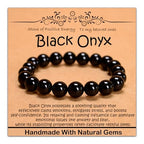 Natural Healing Gemstone Bracelet Handmade Yoga Stretch Elastic Bracelet Stress Relief Crystal Jewelry for Men and Women - color: Black Onyx (Positive Energy), size: 10mm