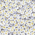 Amaney 1000pcs Gold Letter Beads 74mm White Round Acrylic Alphabet Beads for Jewelry Making Bracelets Necklaces Key Chains - color: White&Gold