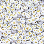 Amaney 1000pcs Gold Letter Beads 74mm White Round Acrylic Alphabet Beads for Jewelry Making Bracelets Necklaces Key Chains - color: White&Gold