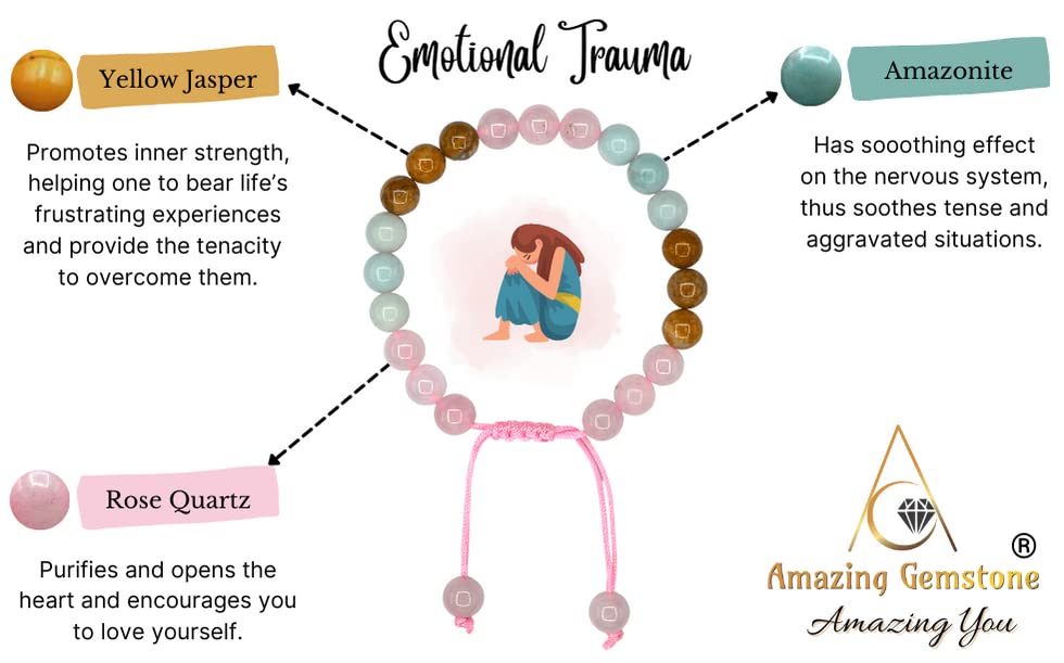 Amazing Gemstone Trauma Manifestation PTSD Bracelet - Rose Quartz Amazonite Yellow Jasper Bracelet Set for Men Women Healing Calming Anxiety Stress Relief Item Gifts(Adjustable) - color: Emotional Trauma