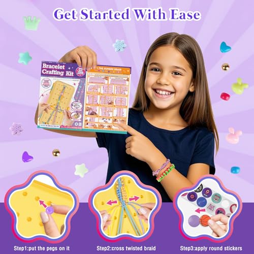 TingingYuli Friendship Bracelet Making Kit for Girls 8-12, DIY String Bracelet Maker with 3-Layer Storage Box, Arts and Crafts for Kids Ages 6-12, Easter Christmas Birthday Gift Set - color: Yellow/Purple