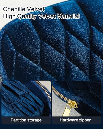 Small Travel Jewelry Case, Mini Travel Jewelry Bag with Zipper, 5-Layer Velvet Organizer Pouch for Bracelet Rings Earrings - Diamond Stitched Velvet Caramel - color: Caramel