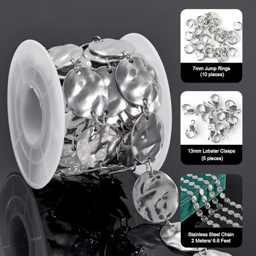 2 Yard Middle Oval Chain Bulk Stainless Steel Jewelry Making Chains Decoration Craft Chain Roll - color: Silver Middle Oval
